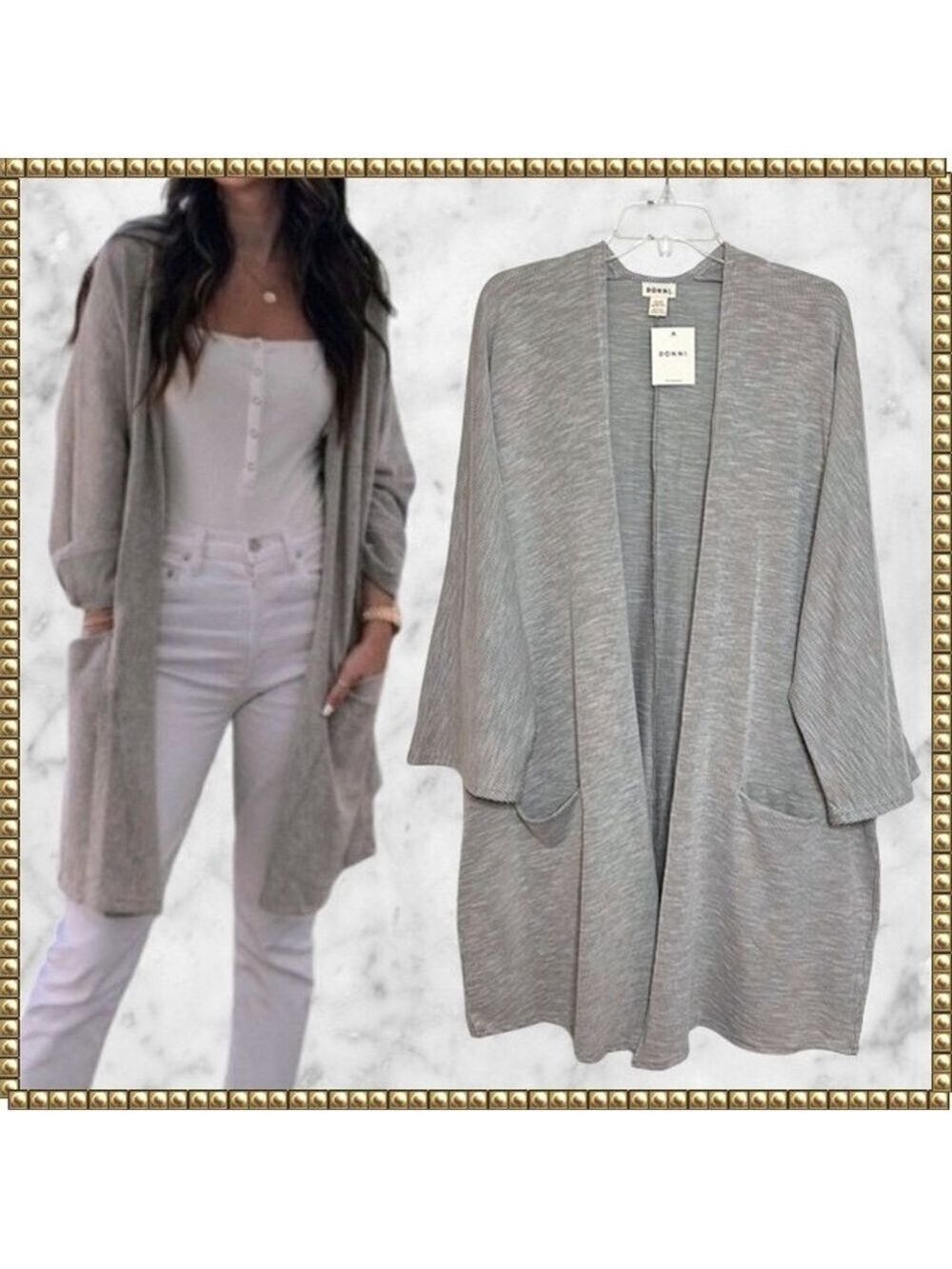 Donni Anthropologie Plus Size One Size Grey White Cardigan